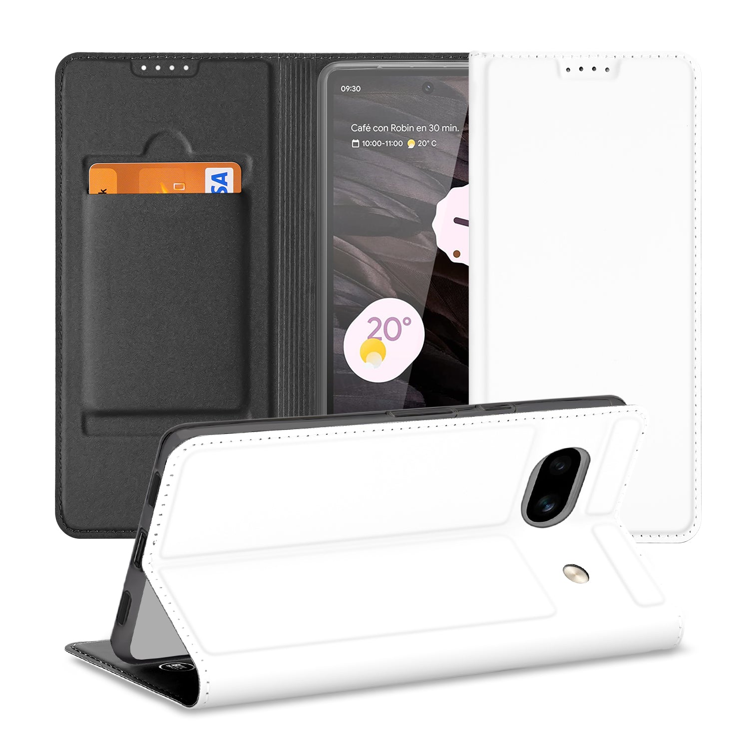 Stand Case Hoesje voor de Google Pixel 7A Wit met Pashouder