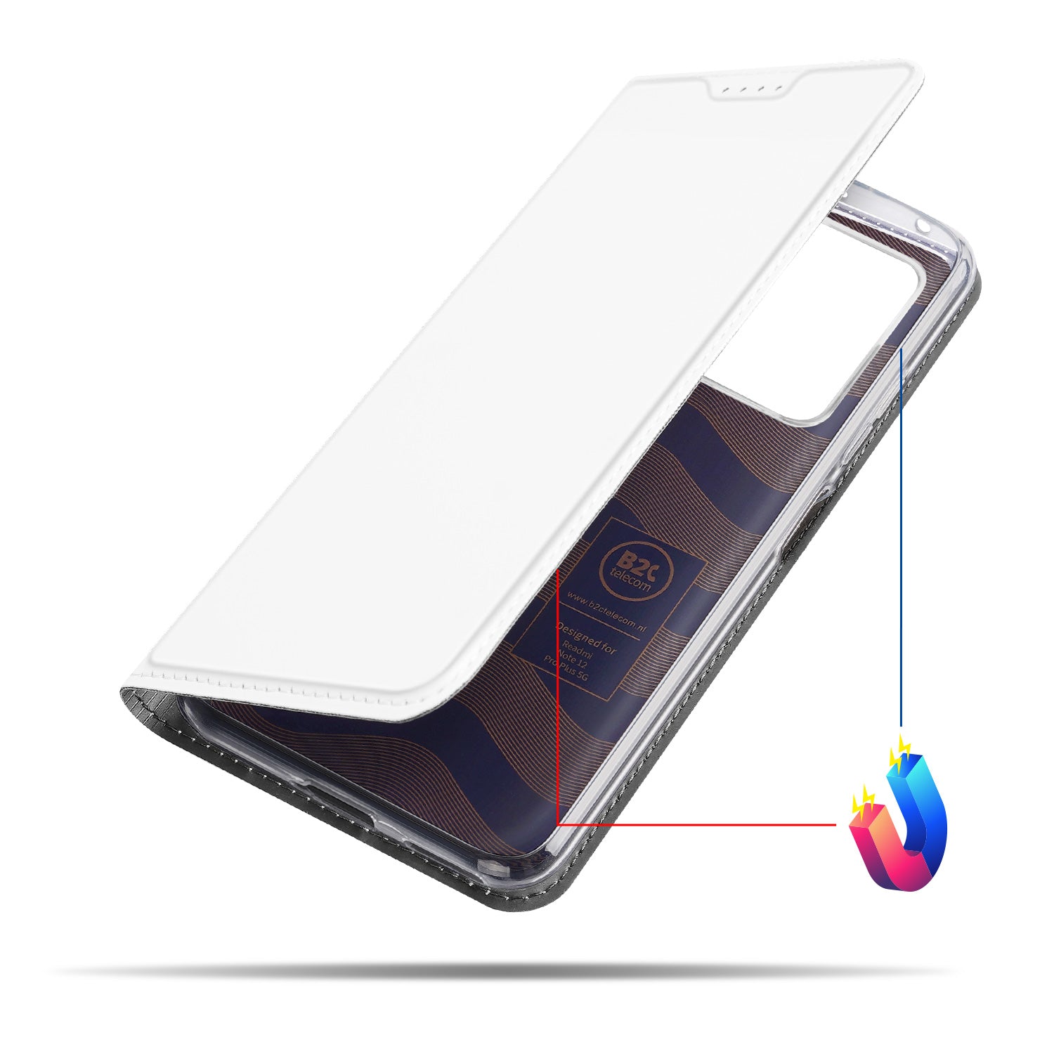 Stand Case Hoesje voor de Xiaomi Redmi Note 12 Pro Plus Wit met Pashouder