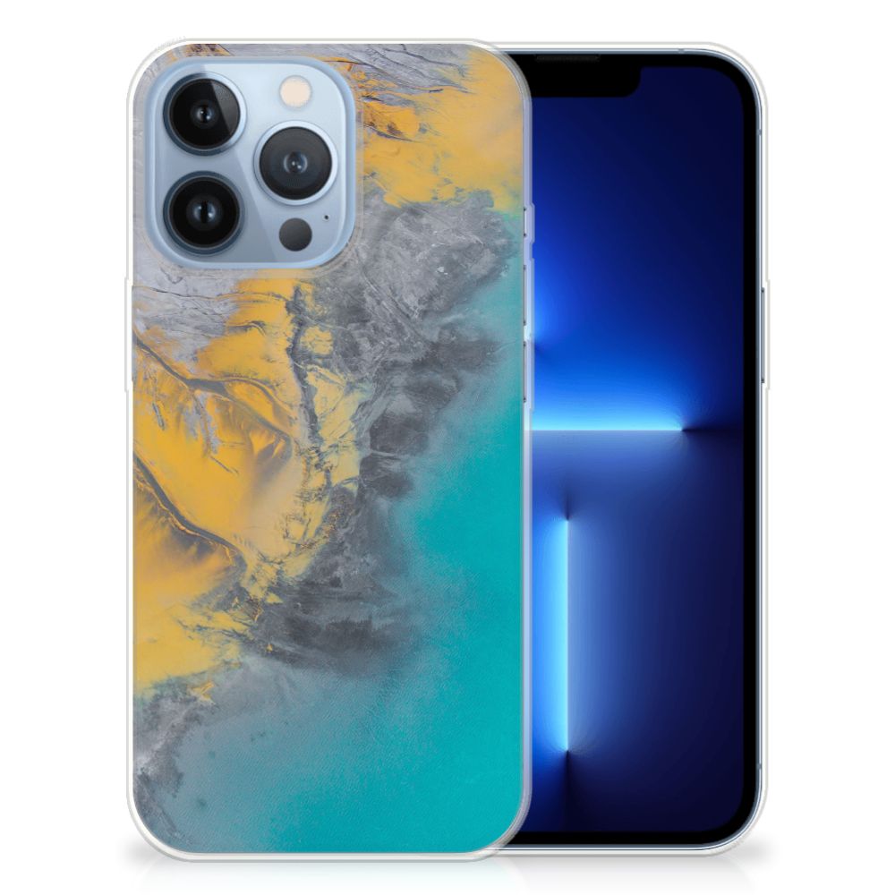 Apple iPhone 13 Pro TPU Siliconen Hoesje Marble Blue Gold B2C Telecom