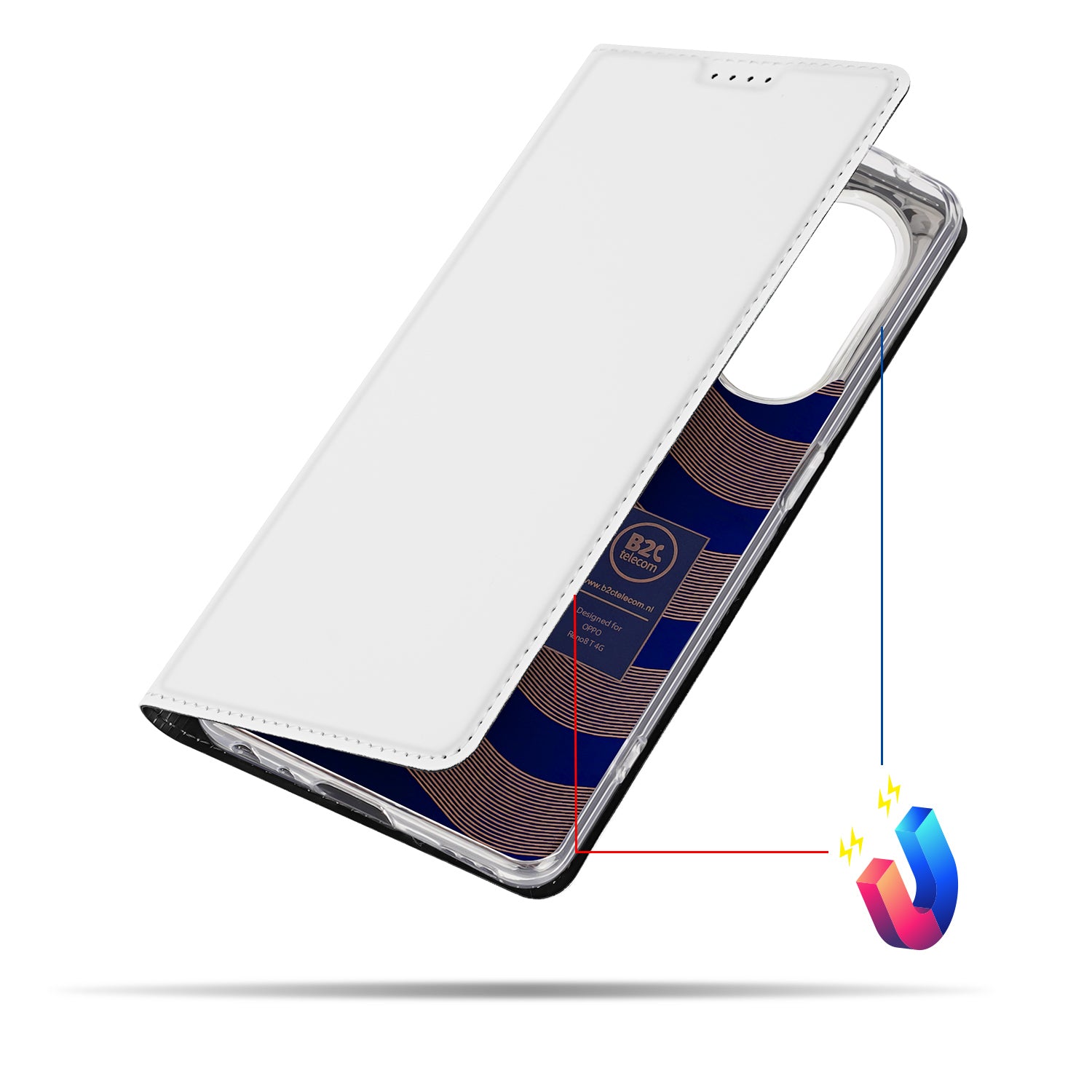 Stand Case Hoesje voor de OPPO Reno8 T 4G Wit met Pashouder