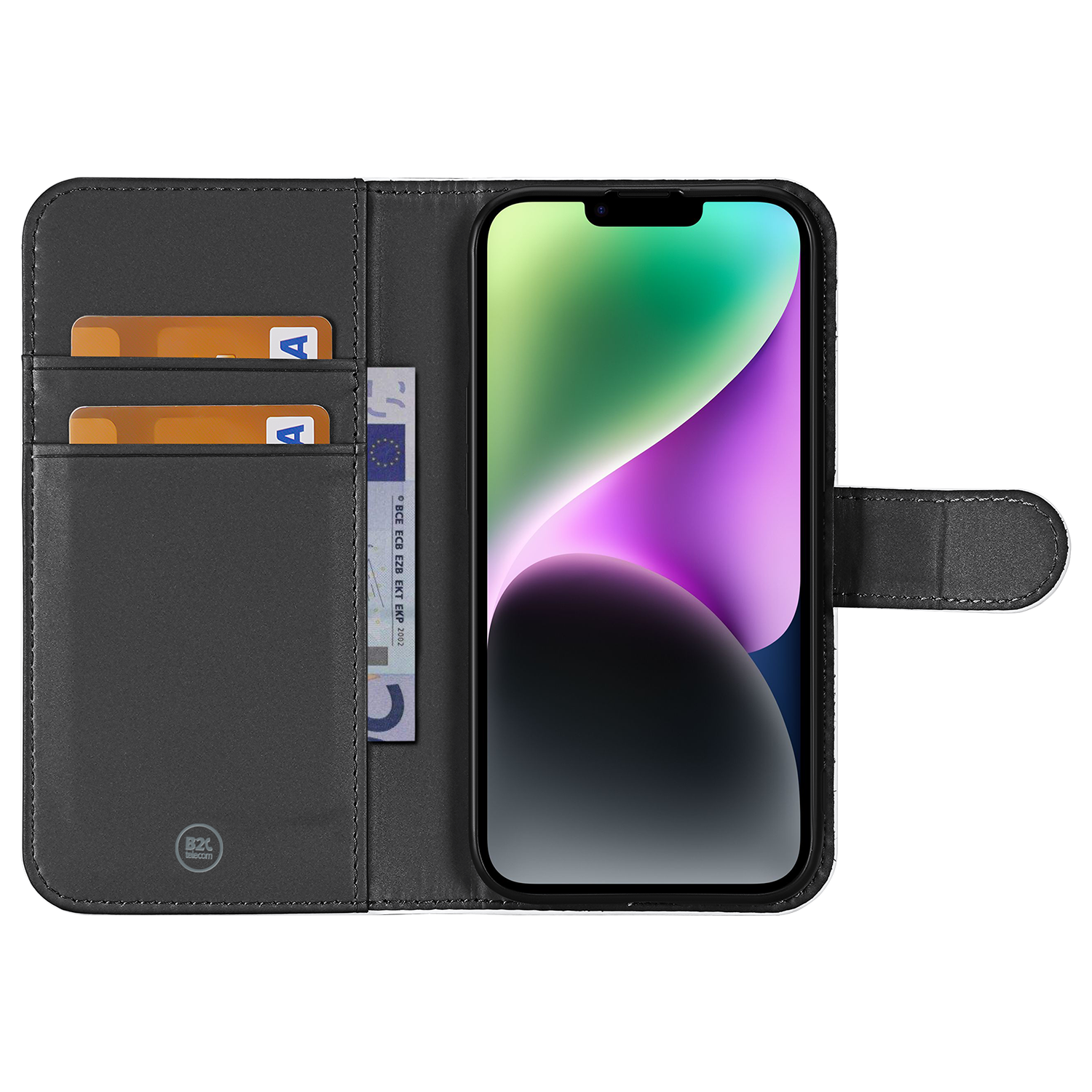 Book Case Telefoonhoesje voor de iPhone 15 Wit met Pasjeshouder