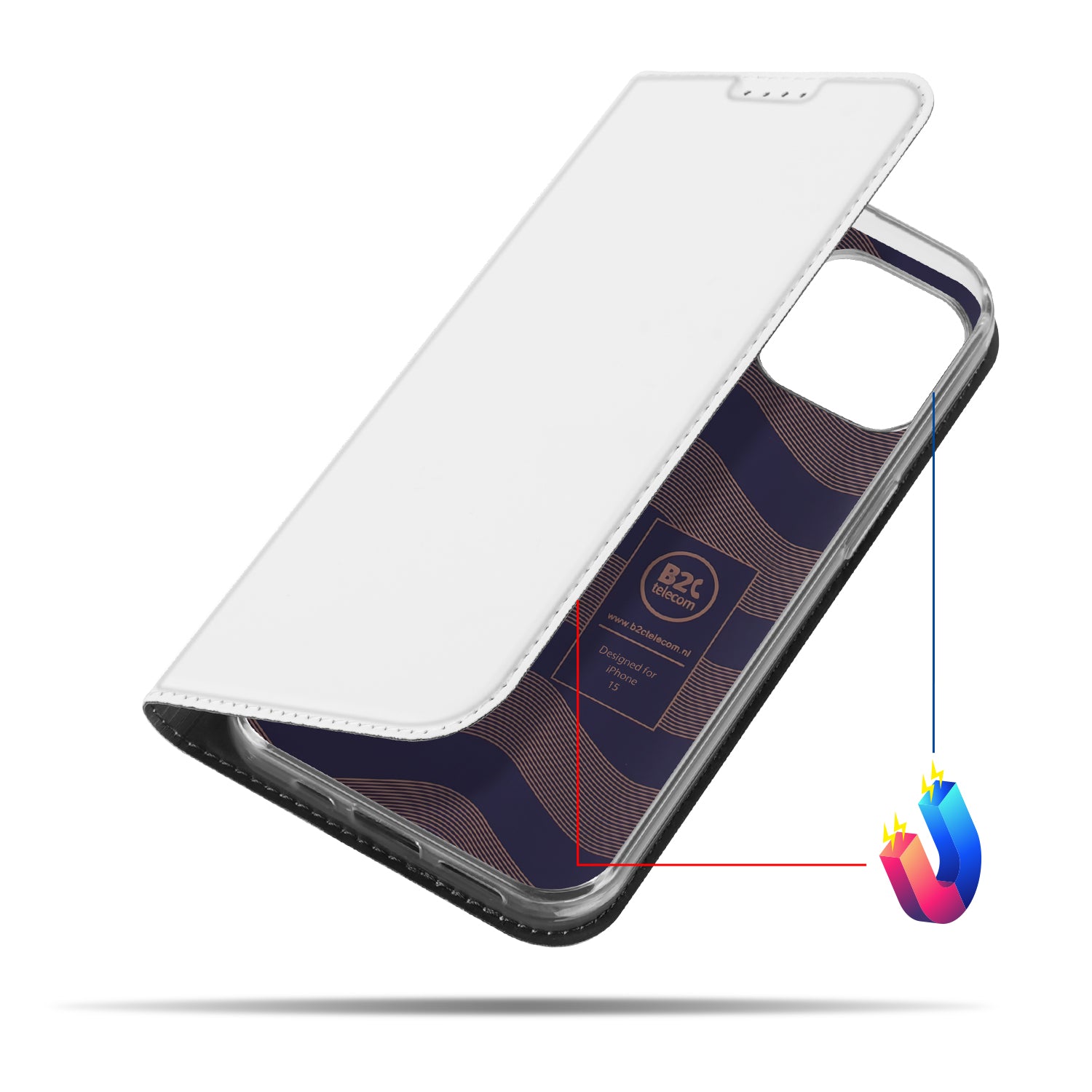 Stand Case Hoesje Geschikt voor de iPhone 15 Wit met Pashouder