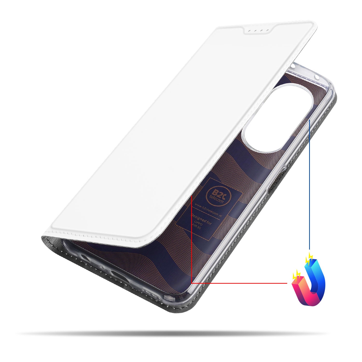 Stand Case Hoesje voor de OPPO A98 5G Wit met Pashouder