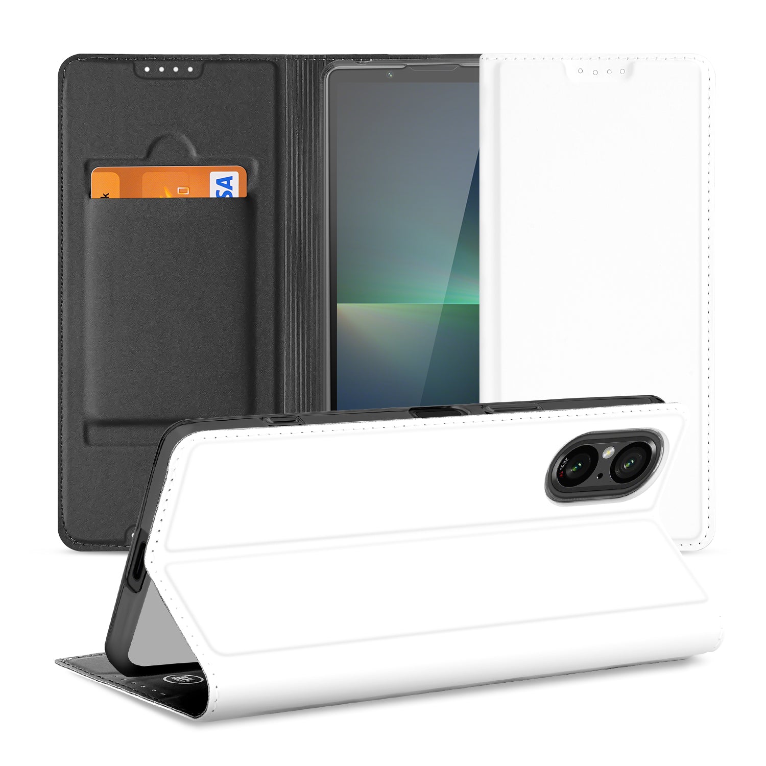 Stand Case Hoesje voor de Sony Xperia 5 V Wit met Pashouder