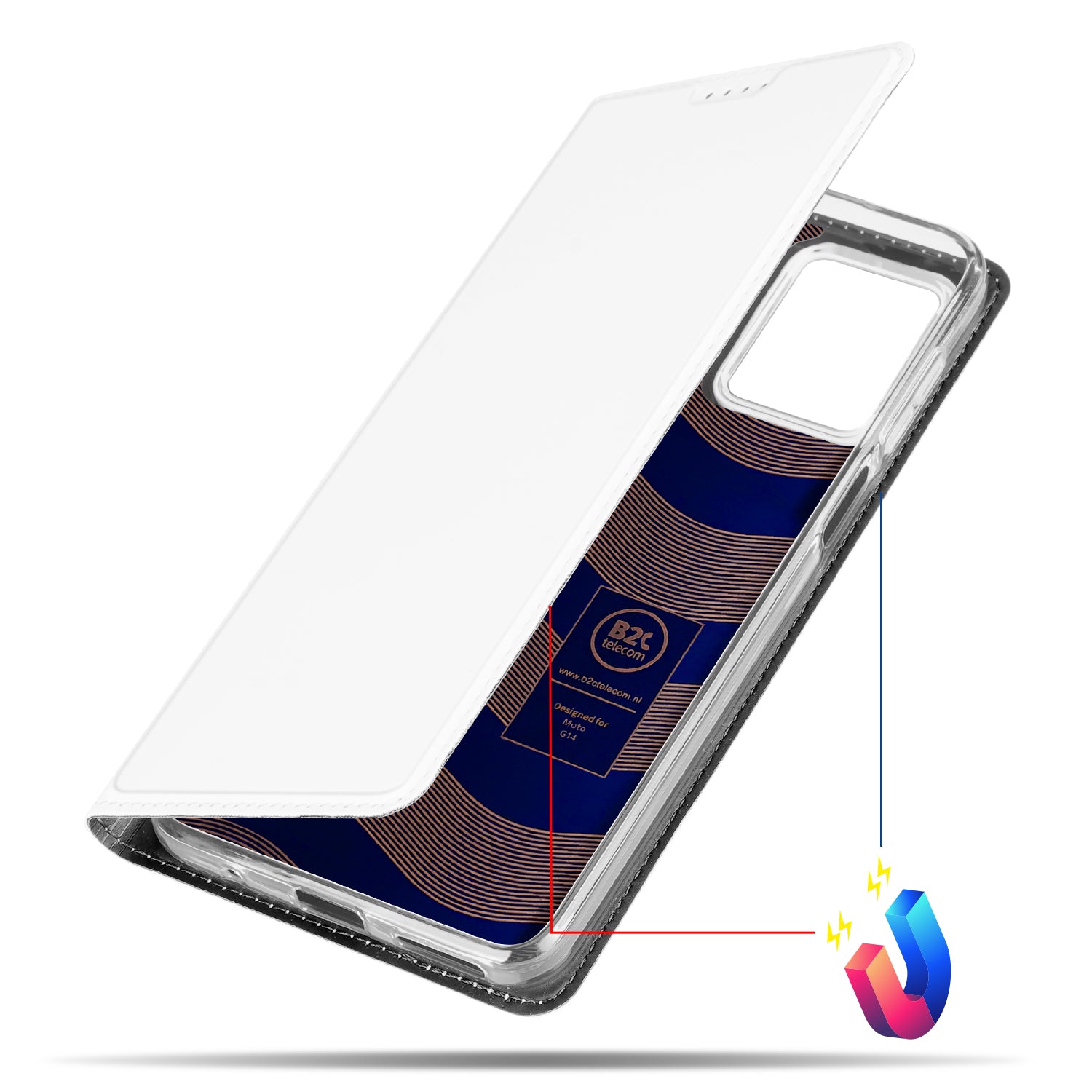 Stand Case Hoesje voor de Motorola Moto G14 Wit met Pashouder