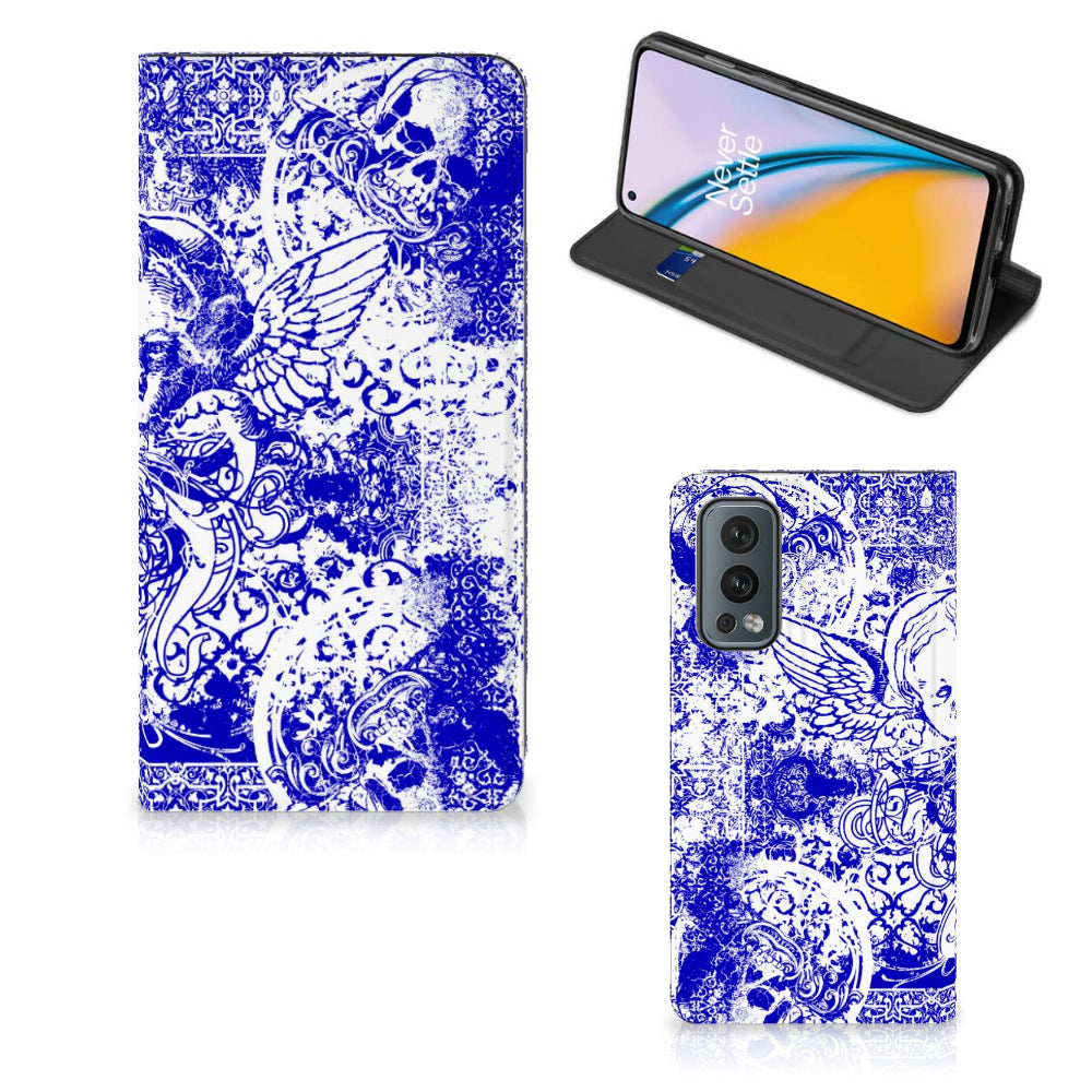 Mobiel BookCase OnePlus Nord 2 5G Angel Skull Blauw
