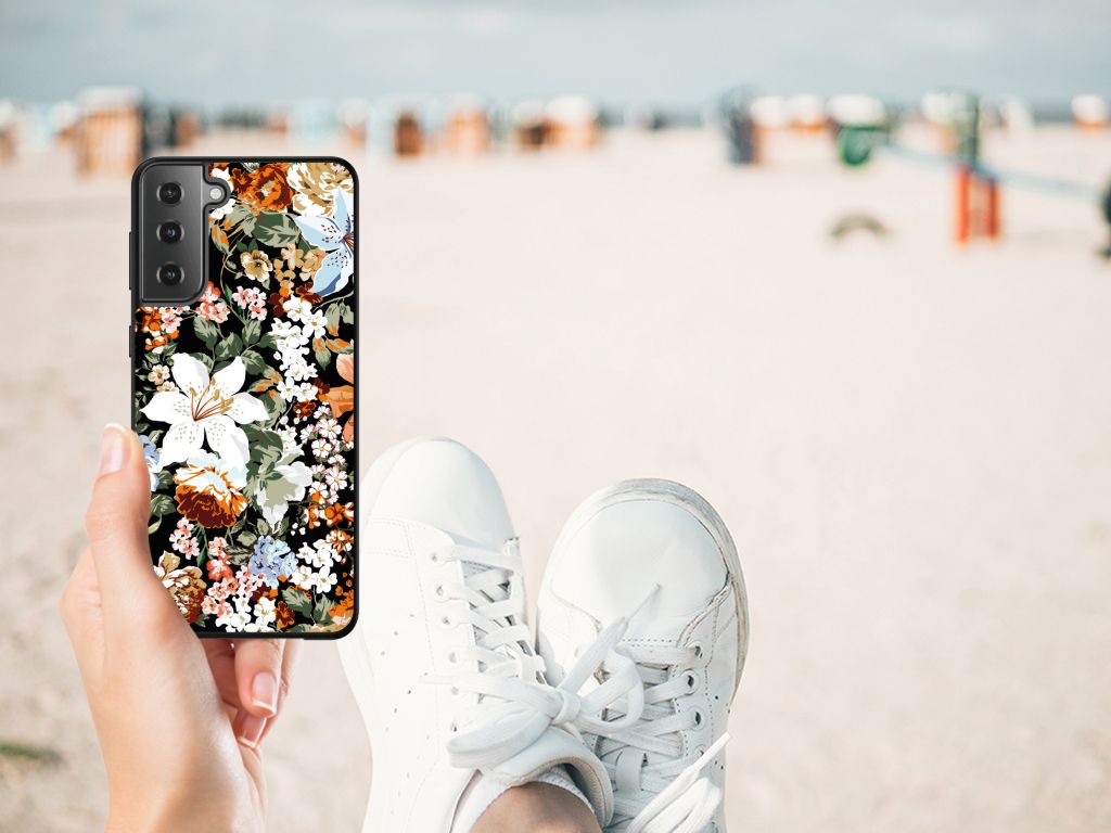 Bloemen Hoesje voor Samsung Galaxy S21 Plus Dark Flowers B2C Telecom