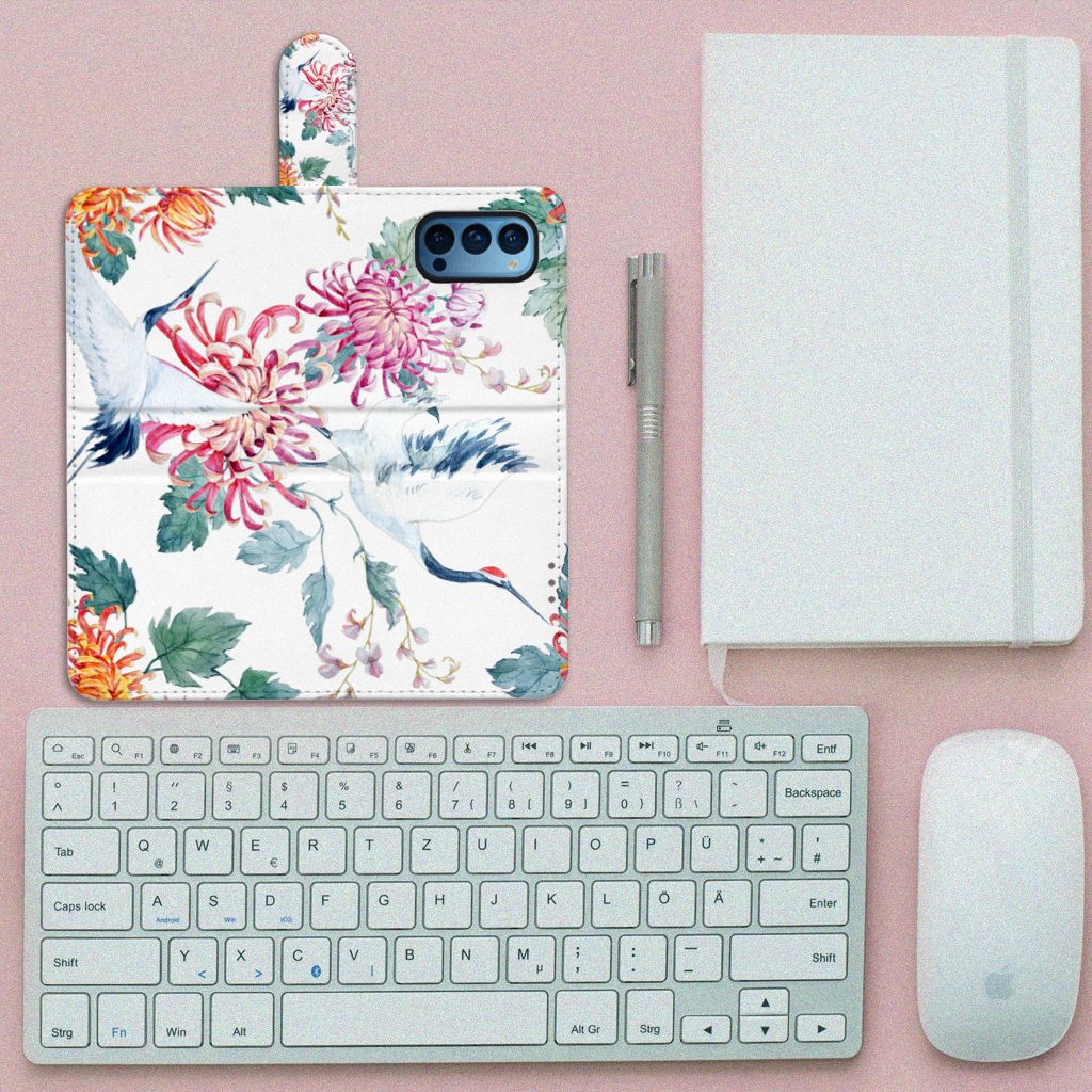 OPPO Reno 4 Pro 5G Telefoonhoesje met Pasjes Bird Flowers
