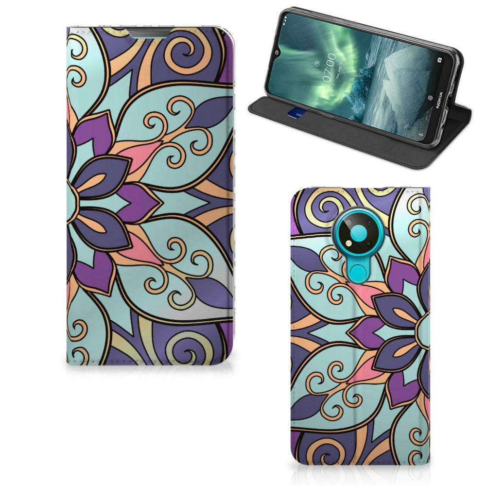 Nokia 3.4 Smart Cover Purple Flower