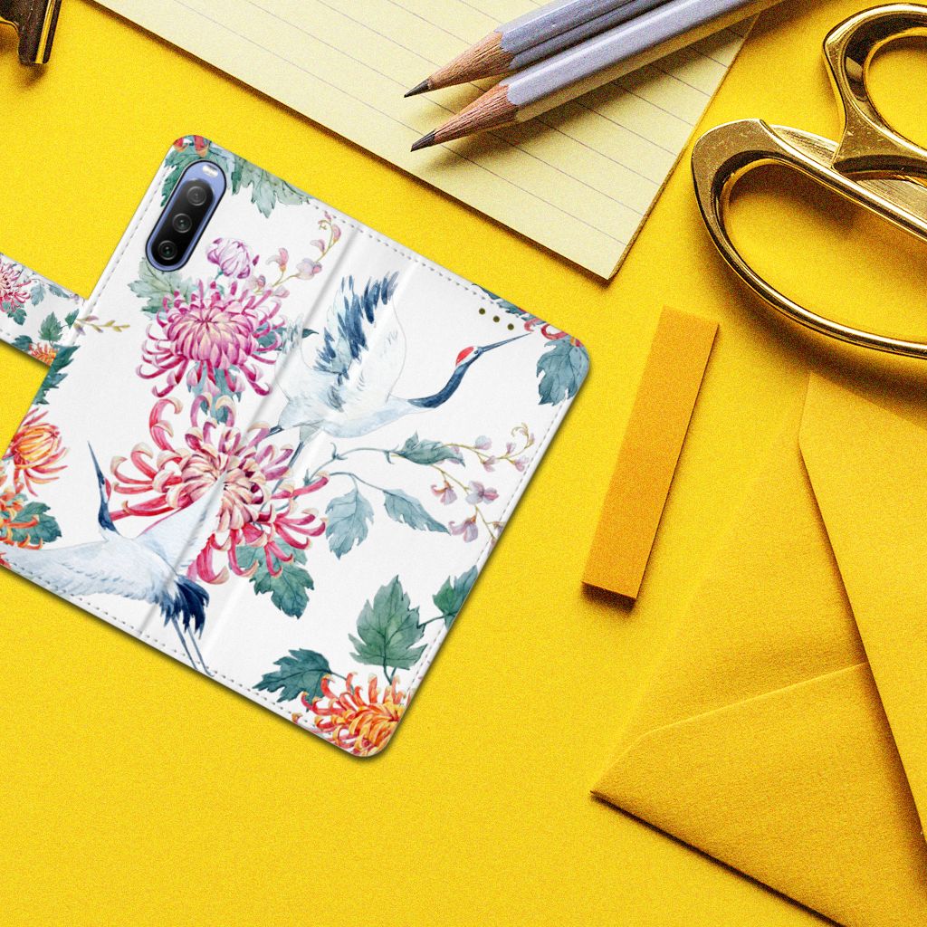 Sony Xperia 10 III Telefoonhoesje met Pasjes Bird Flowers