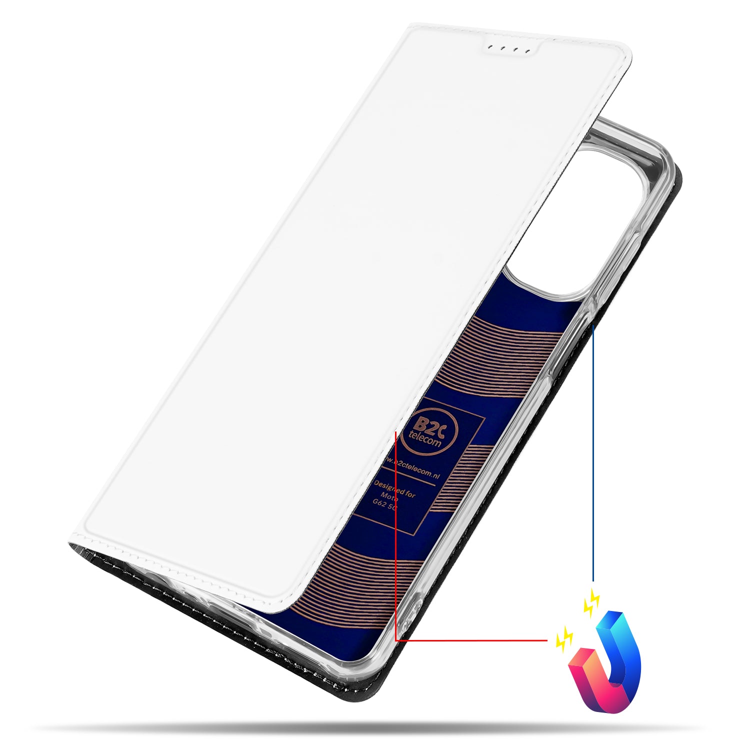Stand Case Hoesje Geschikt voor de Motorola Moto G62 5G Wit met Pashouder