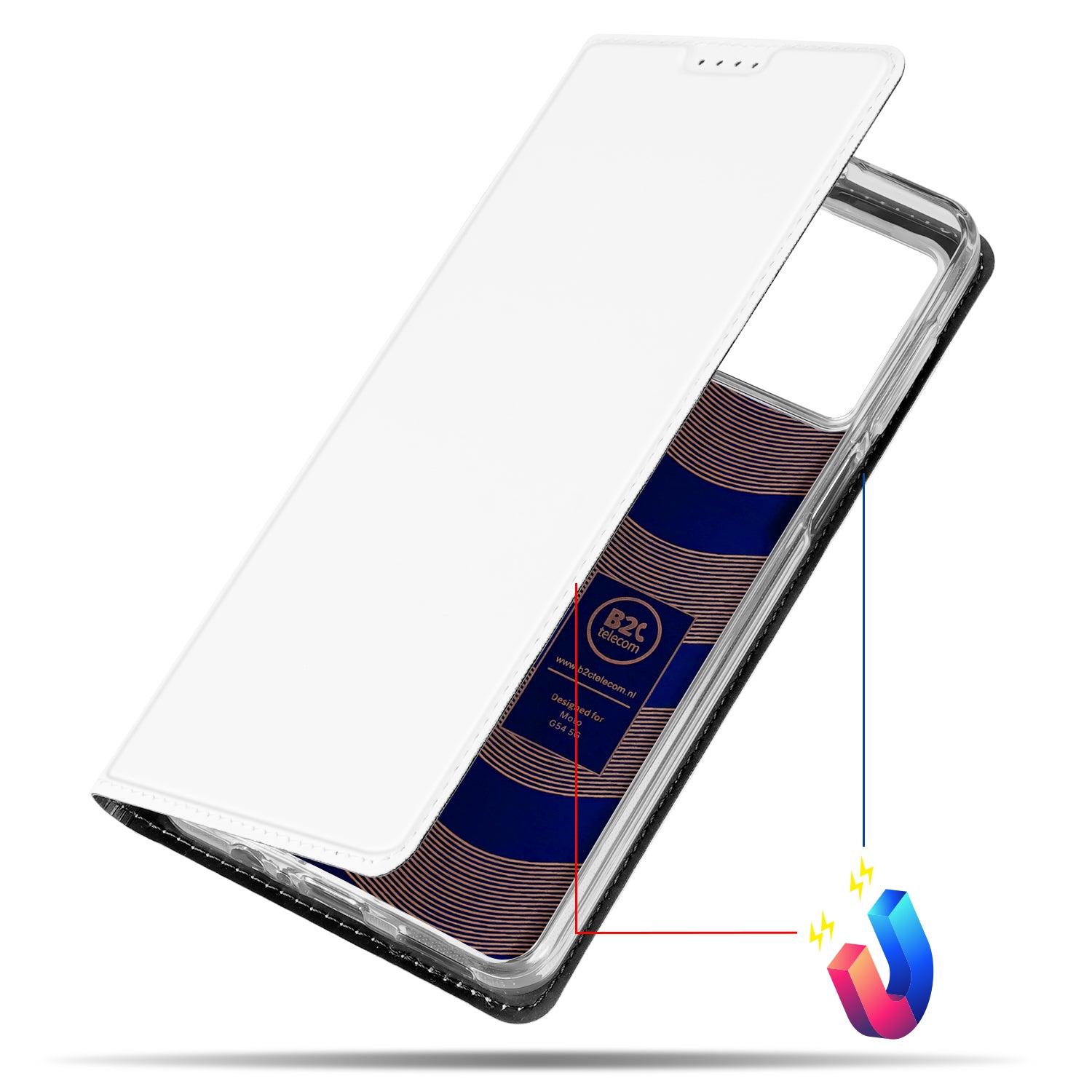 Stand Case Hoesje Geschikt voor de Motorola Moto G54 Wit met Pashouder