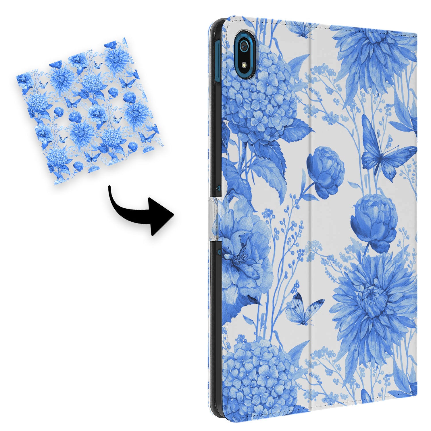 Uniek Nokia T20 Tablethoesje met Stand - Flowers Blue Design | B2C Telecom