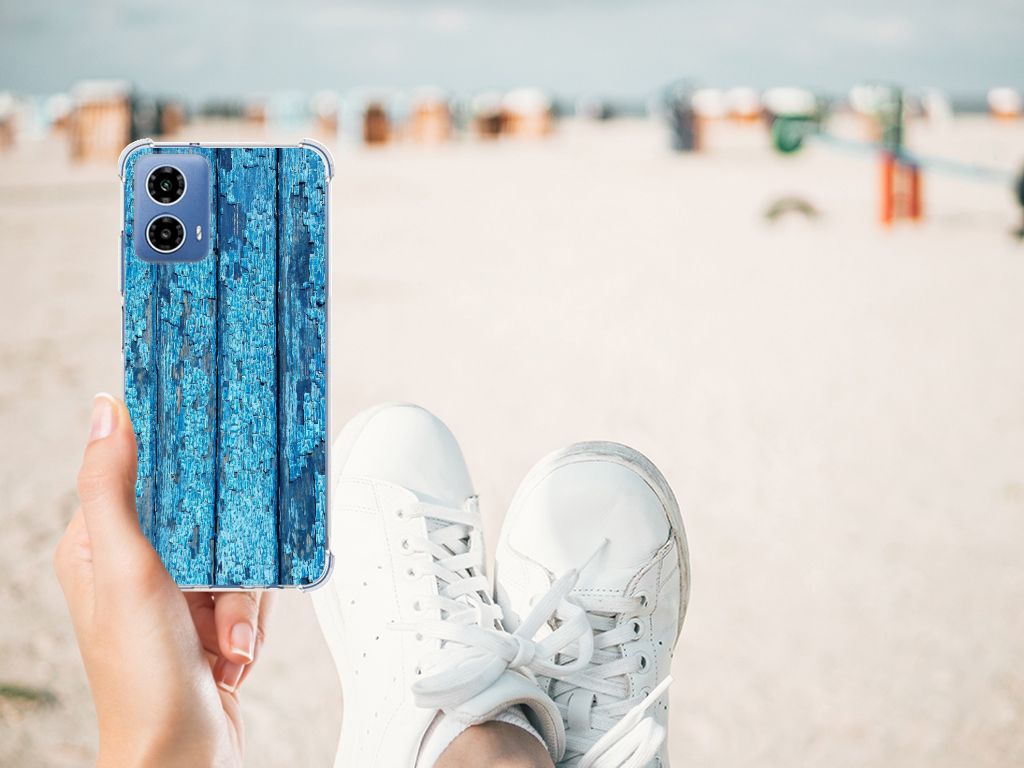 Motorola Moto G34 Stevig Telefoonhoesje Wood Blue B2C Telecom