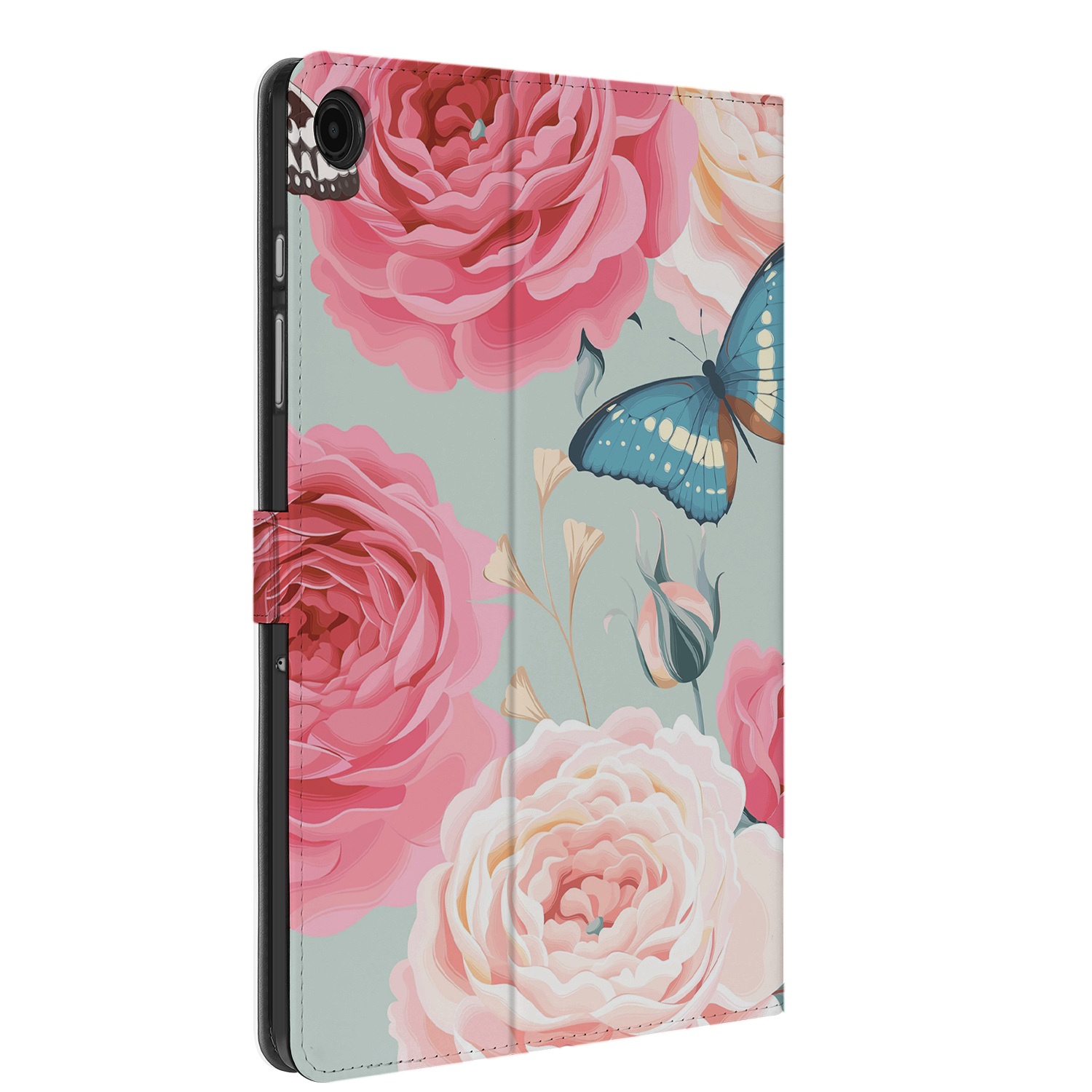 Uniek Samsung Galaxy Tab A9 Plus Tablethoesje Butterfly Roses Design | B2C Telecom