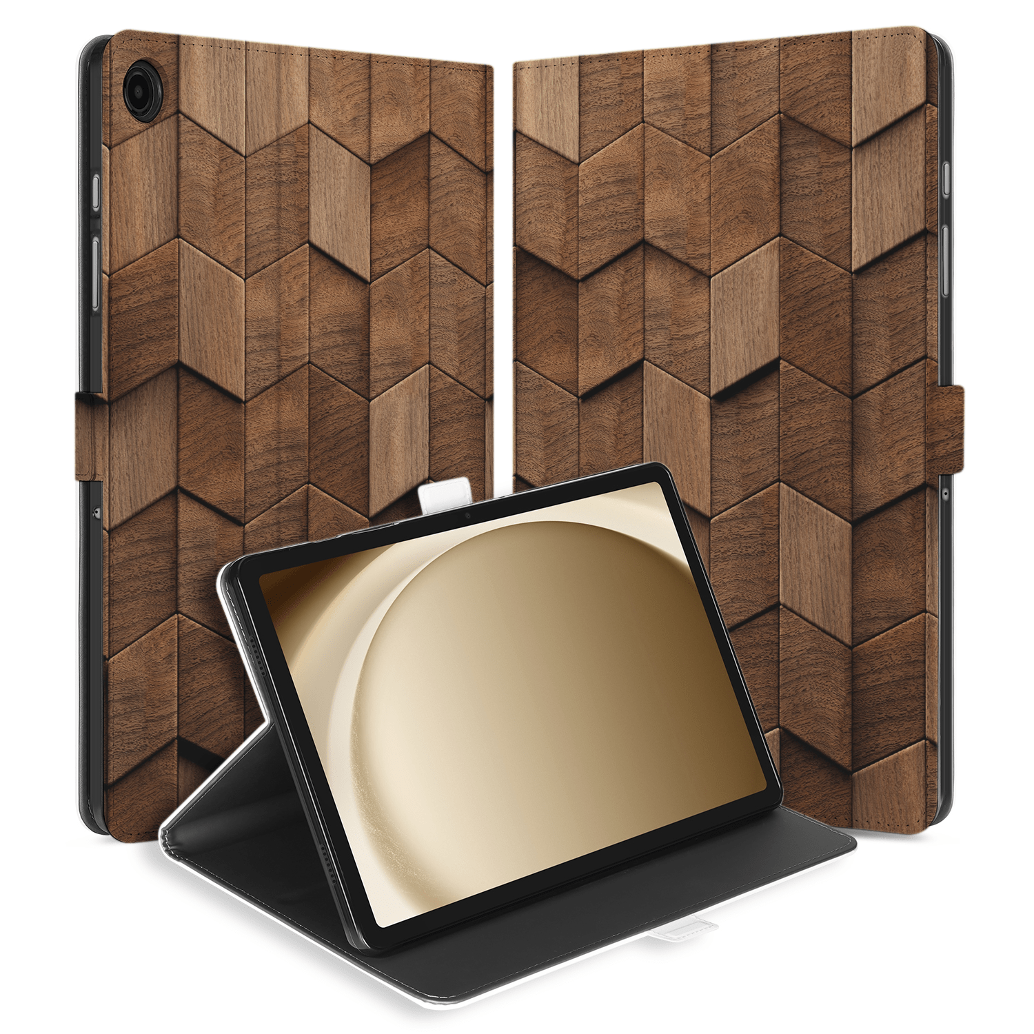 Uniek Samsung Galaxy Tab A9 Plus Tablethoesje Wooden Cubes Design | B2C Telecom