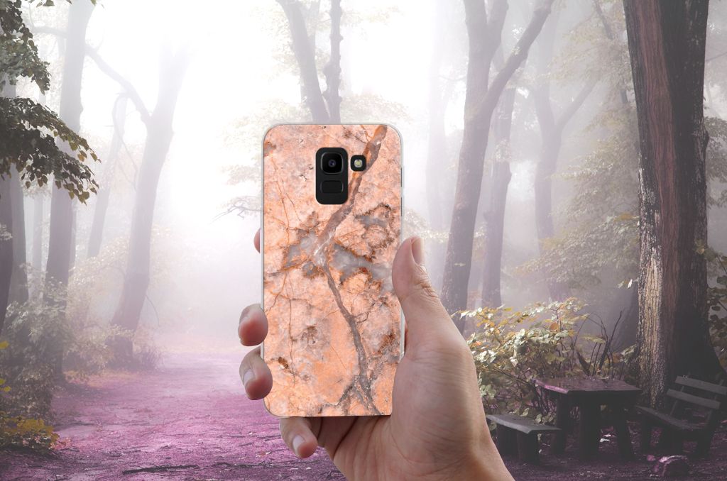 Samsung Galaxy J6 2018 TPU Siliconen Hoesje Marmer Oranje