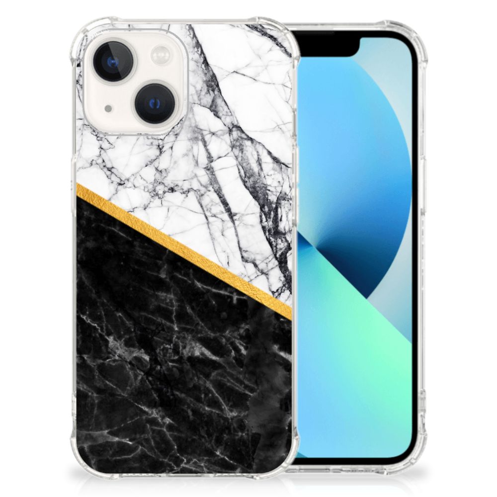 iPhone 13 Anti-Shock Hoesje Marmer Wit Zwart - Origineel Cadeau Man B2C Telecom