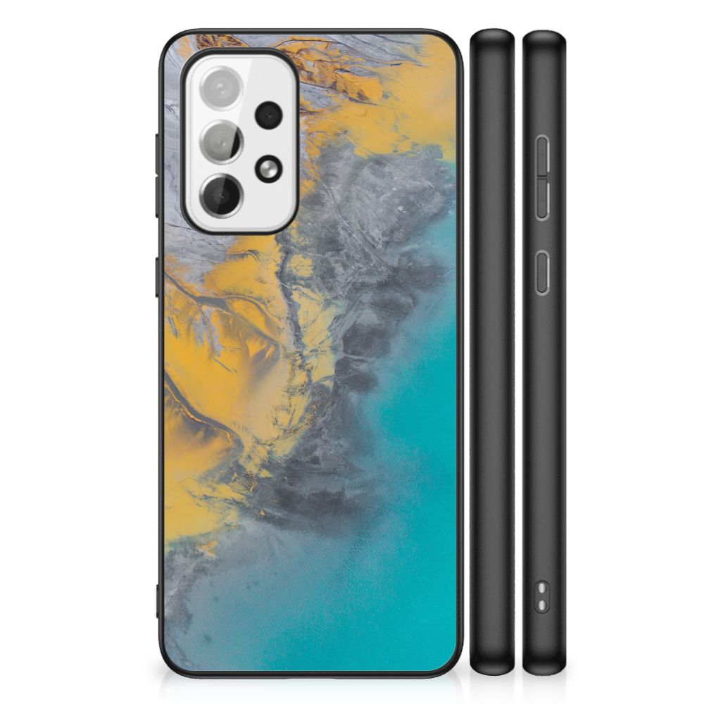 Samsung Galaxy A73 Marmeren Print Telefoonhoesje Marble Blue Gold B2C Telecom