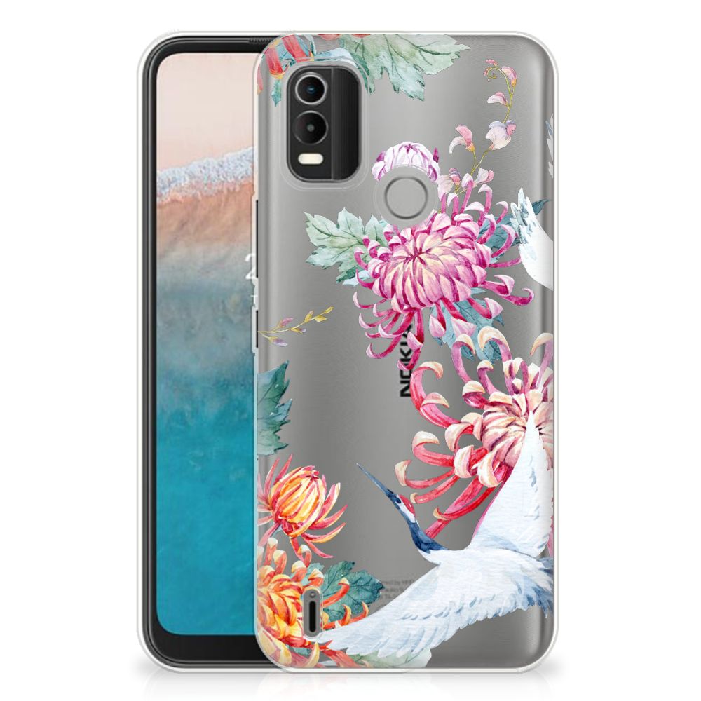 Nokia C21 Plus TPU Hoesje Bird Flowers