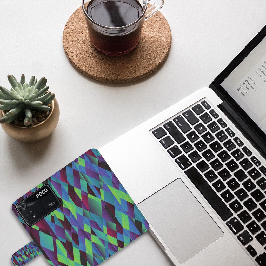 Xiaomi Poco X4 Pro 5G Book Case Abstract Green Blue