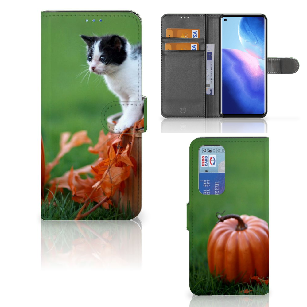 OPPO Find X3 Neo 5G Telefoonhoesje met Pasjes Kitten