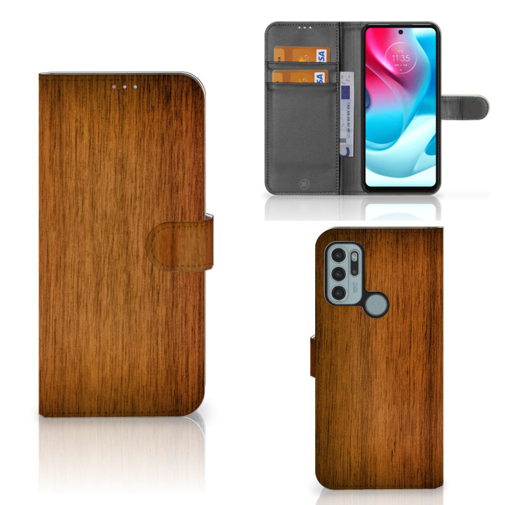 Motorola Moto G60s Book Style Case Donker Hout