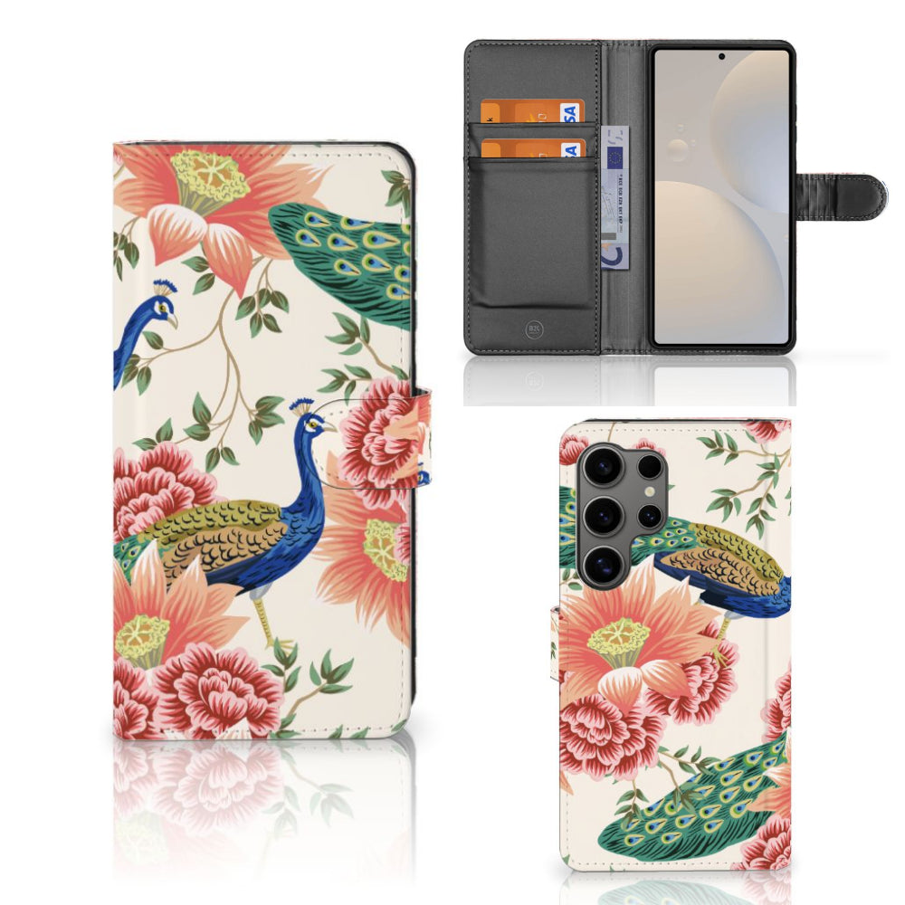 Telefoonhoesje met Pasjes voor Samsung Galaxy S25 Ultra Pink Peacock
