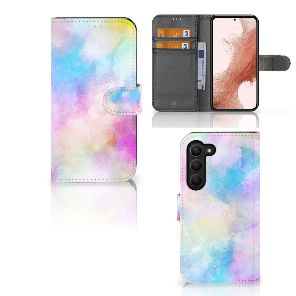 Hoesje Samsung Galaxy S23 Watercolor Light met kleurenpracht en pasjeshouder voor betere functionaliteit.