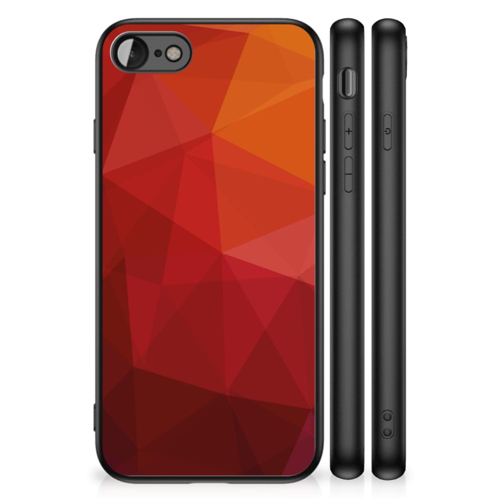 Backcover voor iPhone SE 2022 | SE 2020 | 7/8 Polygon Red, abstracte vormen in rood en oranje ontwerp.