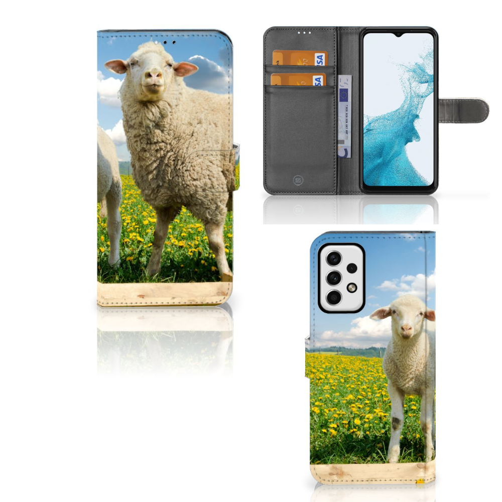 Samsung Galaxy A23 Telefoonhoesje met Pasjes Schaap en Lammetje