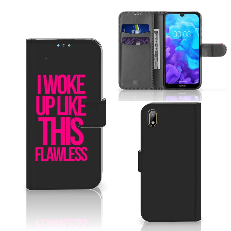 Huawei Y5 (2019) Hoesje met naam Woke Up - Origineel Cadeau Zelf Maken