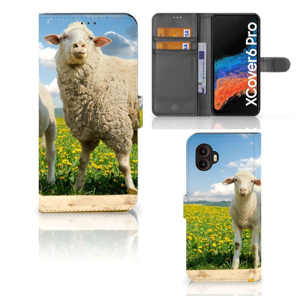 Samsung Galaxy Xcover 6 Pro Telefoonhoesje met Pasjes Schaap en Lammetje