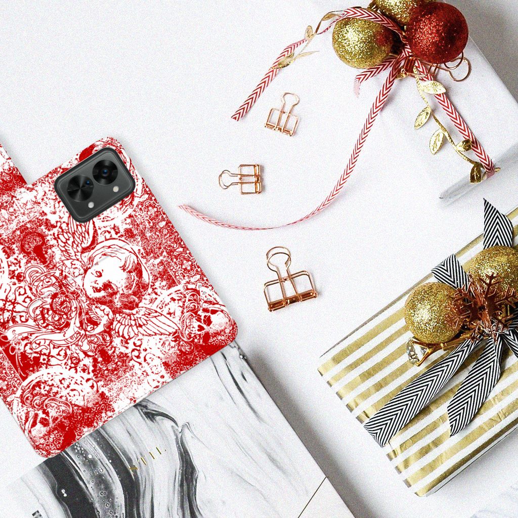 Telefoonhoesje met Naam OnePlus Nord 2T Angel Skull Rood