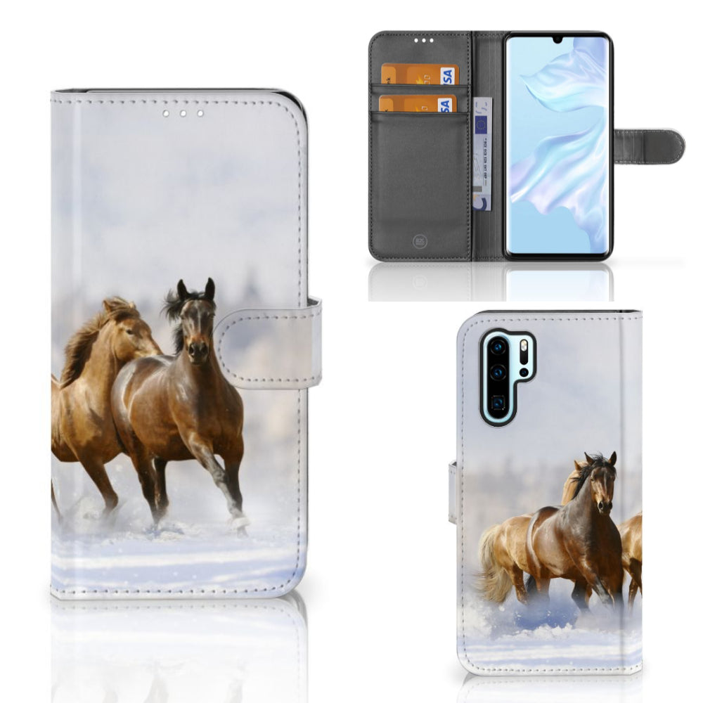 Huawei P30 Pro Telefoonhoesje met Pasjes Paarden