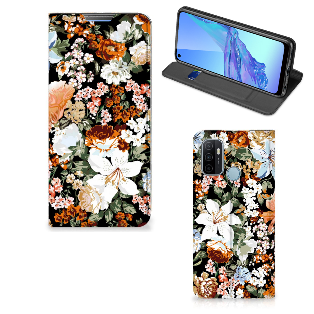 Smart Cover voor OPPO A53 | A53s Dark Flowers - B2C Telecom