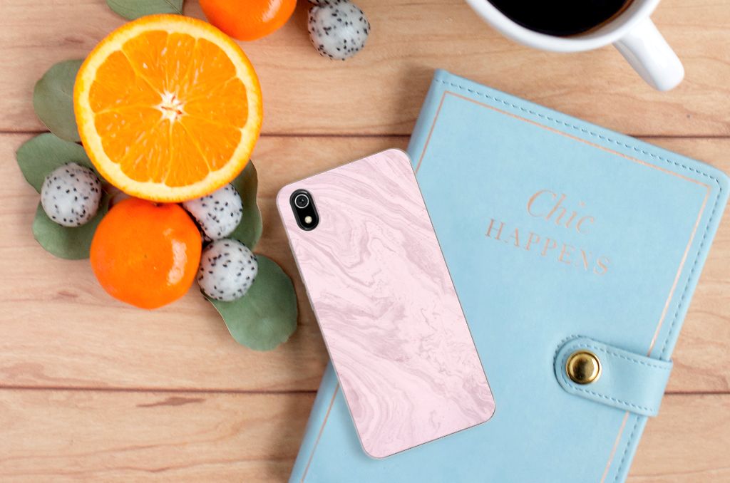 Xiaomi Redmi 7A TPU Siliconen Hoesje Marble Pink - Origineel Cadeau Vriendin