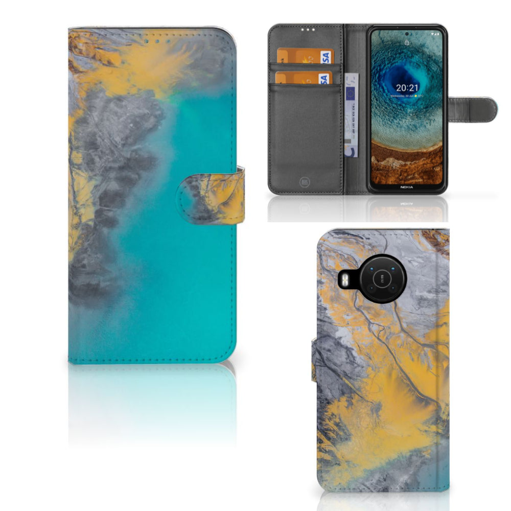 Nokia X10 | Nokia X20 Bookcase Marble Blue Gold