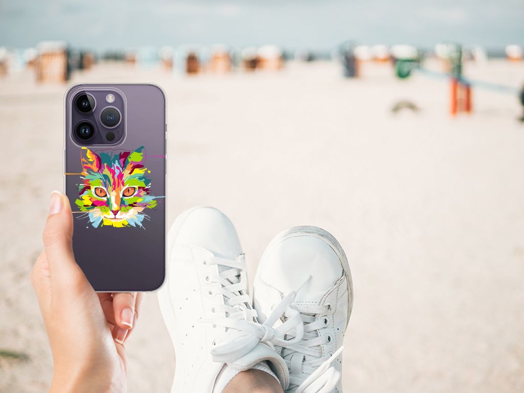 Apple iPhone 14 Pro Telefoonhoesje met Naam Cat Color in kleurrijk design, perfect voor dierenliefhebbers 🐱.