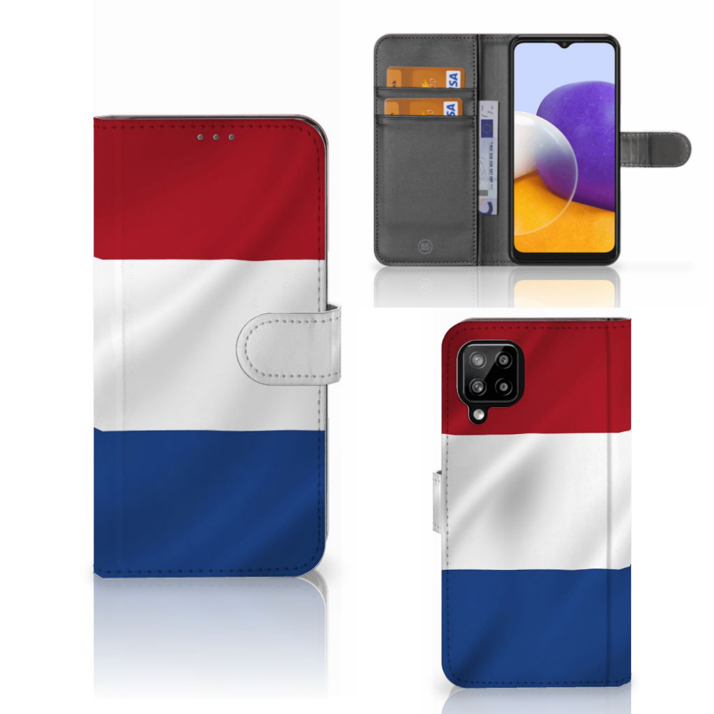 Samsung Galaxy A22 4G | M22 Bookstyle Case Nederlandse Vlag met artistiek ontwerp van de Nederlandse vlag.