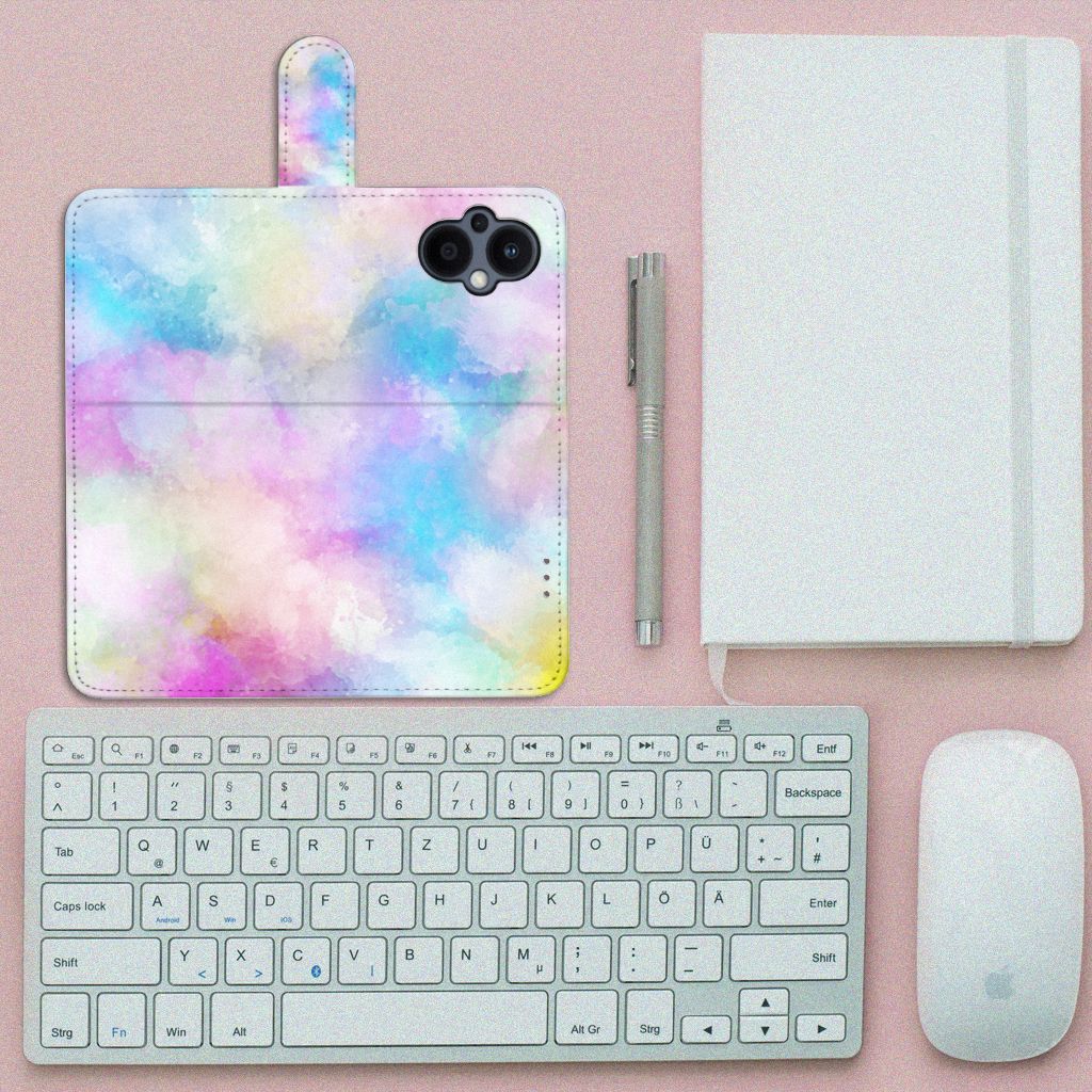 Hoesje OPPO Reno 8 Lite | OnePlus Nord N20 Watercolor Light op een bureau met toetsenbord en notitieboek.