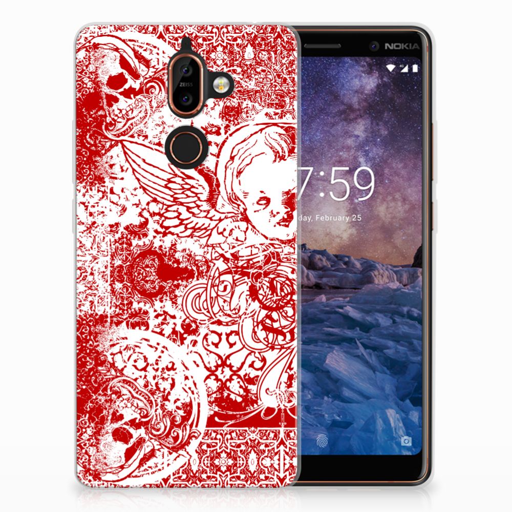 Silicone Back Case Nokia 7 Plus Angel Skull Rood