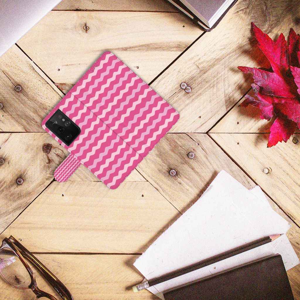 Samsung Galaxy S21 Ultra Telefoon Hoesje Waves Pink