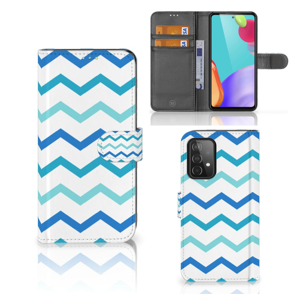 Samsung Galaxy A52 Telefoon Hoesje Zigzag Blauw