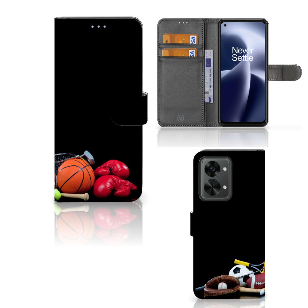 OnePlus Nord 2T Wallet Case met Pasjes Sports met sportafbeeldingen zoals basketbal en bokshandschoenen