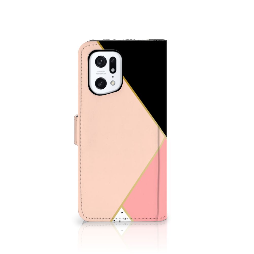 OPPO Find X5 Pro Book Case Zwart Roze Vormen