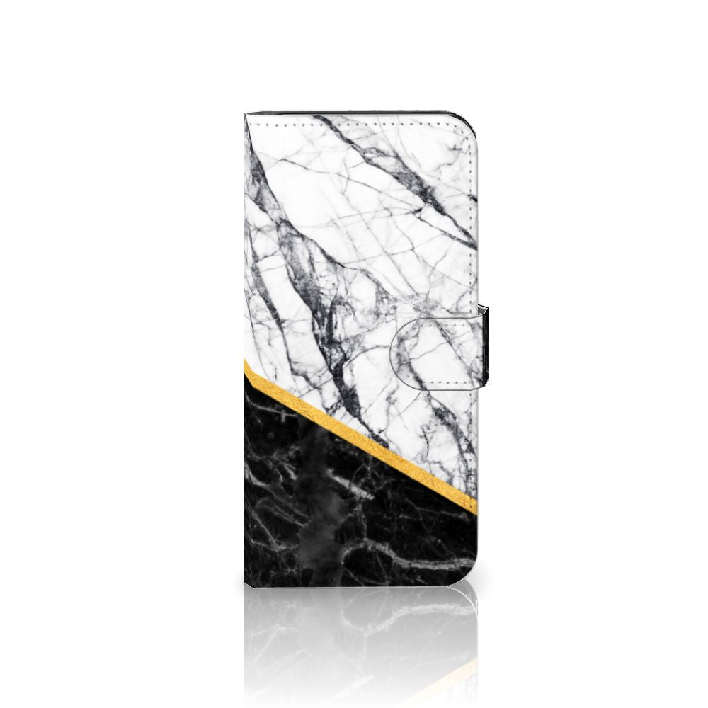 Motorola Moto E13 4G Bookcase Marmer Wit Zwart - Origineel Cadeau Man