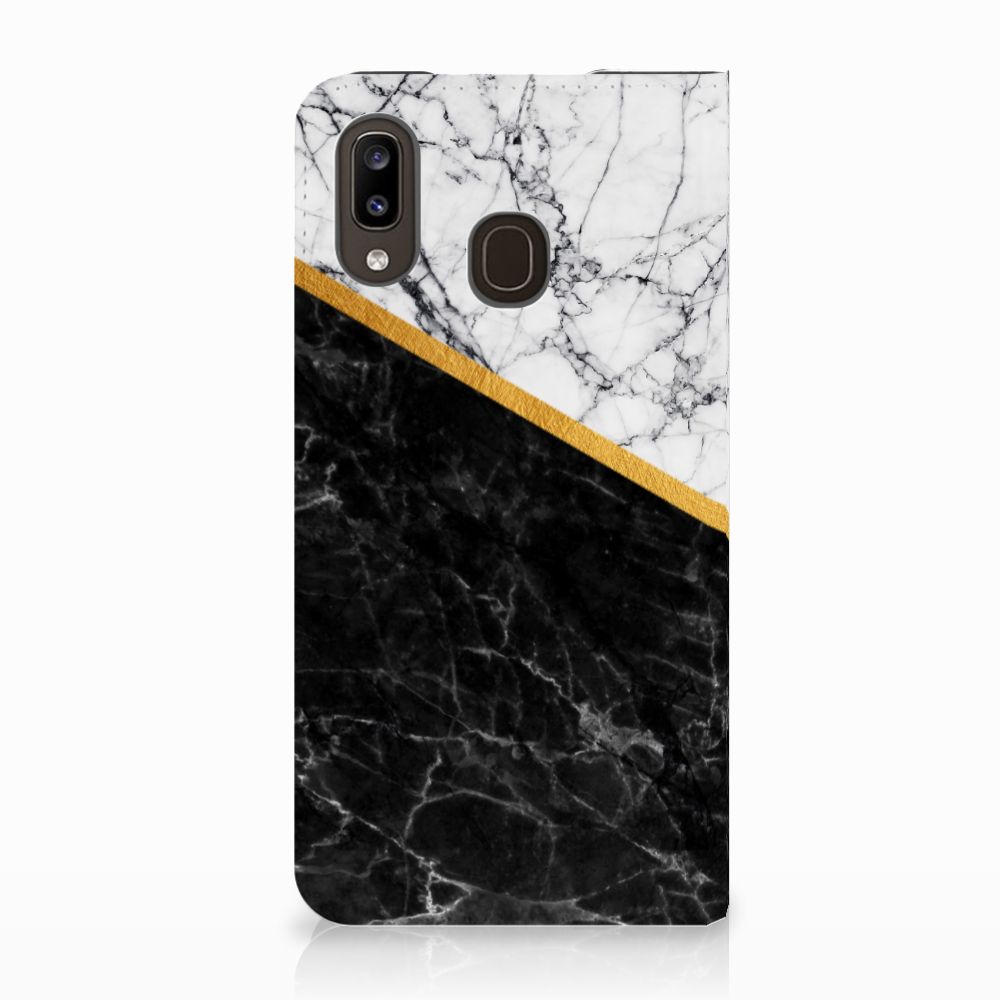 Samsung Galaxy A30 Standcase Marmer Wit Zwart - Origineel Cadeau Man