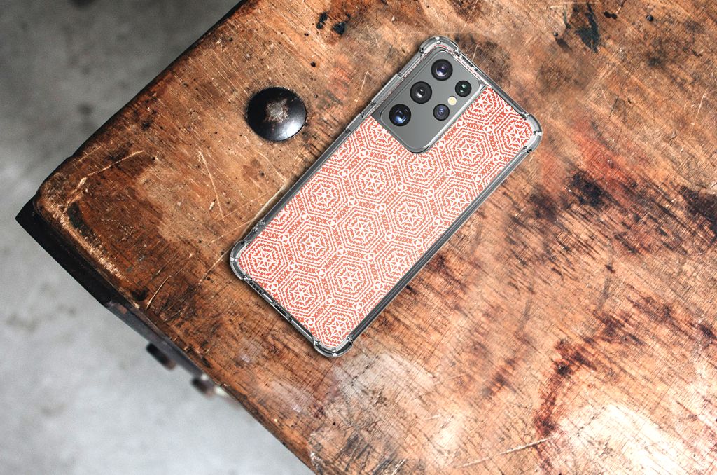 Samsung Galaxy S21 Ultra Doorzichtige Silicone Hoesje Pattern Orange B2C Telecom