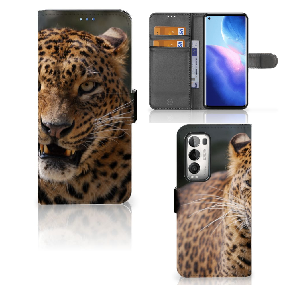 OPPO Find X3 Neo 5G Telefoonhoesje met Pasjes Luipaard